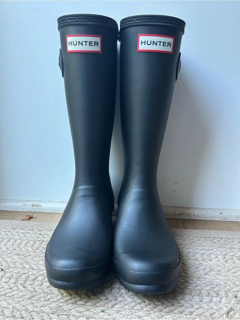 Hunter Matte Black Tall Rain Boots with Red Logo Trim